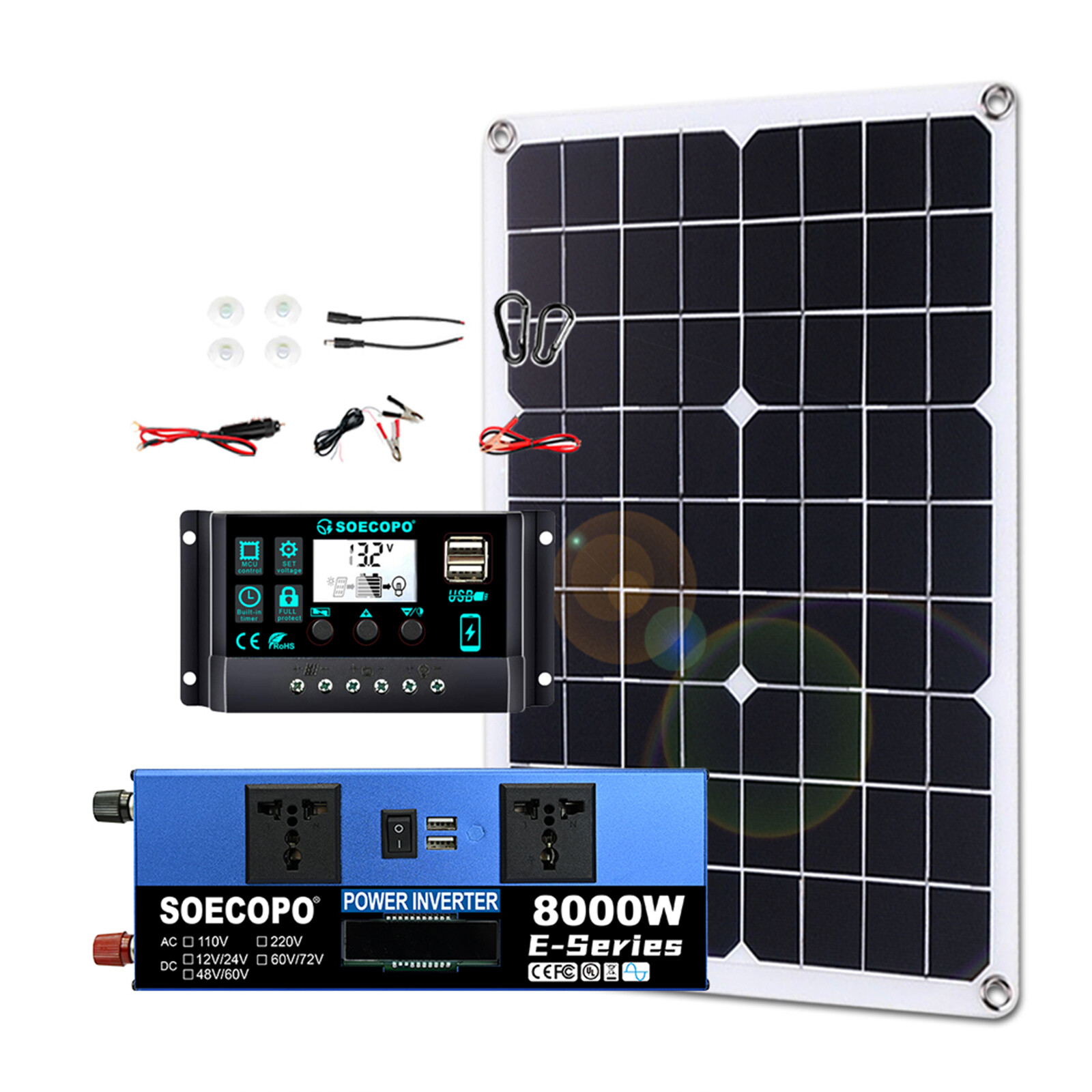 8000W Solar System DC12V/24V to 110V/220V Off-Grid Inverter System 100A 500W