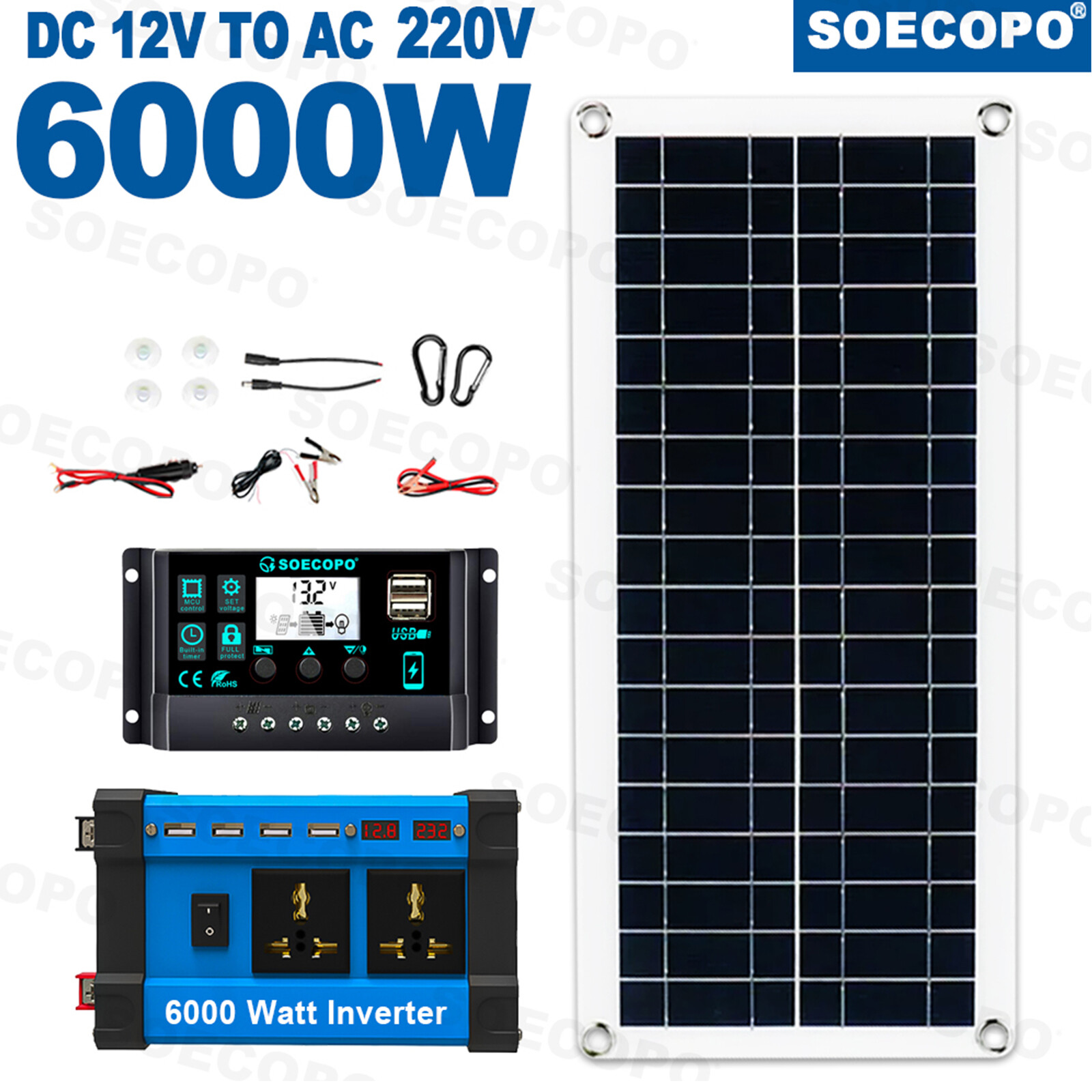 6000W Complete Solar Panel Kit Solar Power Generator 100A Home 220V/110V Syste