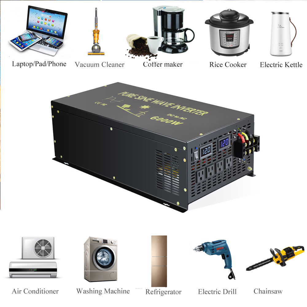48V to 120V 220V Inverter 6000W Pure Sine Wave DC AC Power Generator RV Car Home