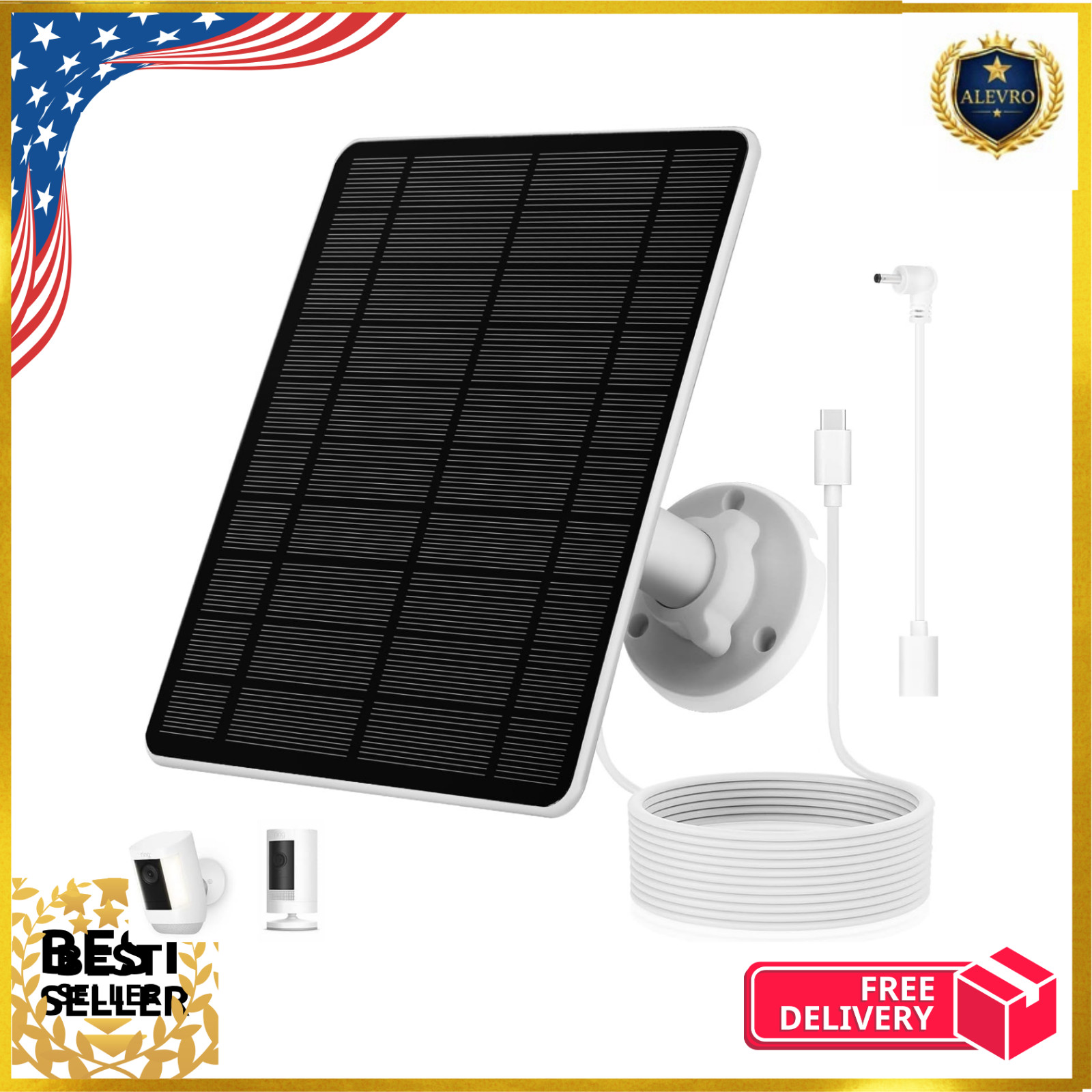Solar Panel for Ring Camera(2nd Generation) Dustproof Waterproof 5W Solar Panel*