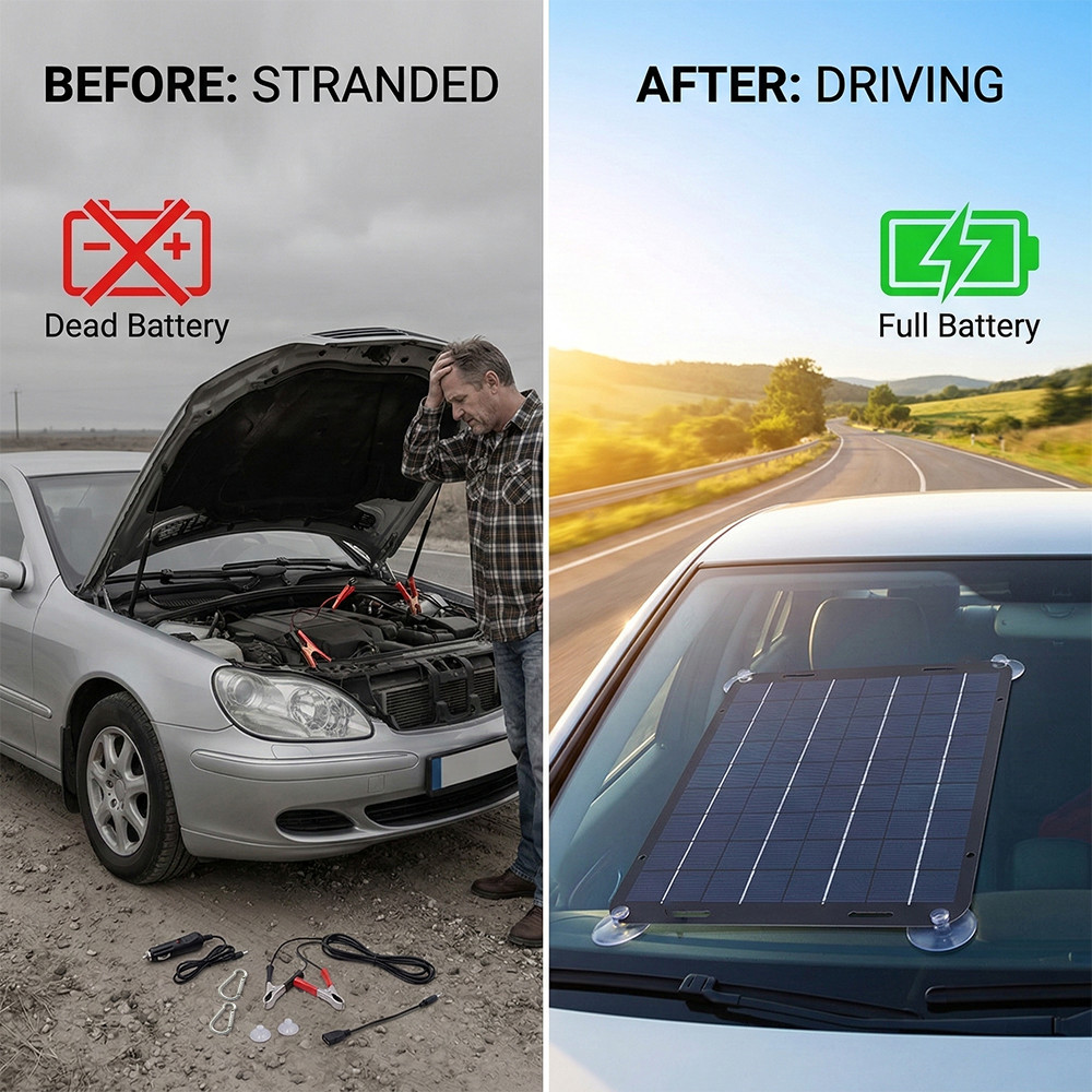 Waterproof Solar Battery Maintainer USB Charger 30W 12Volt Car RV Tender Trickle