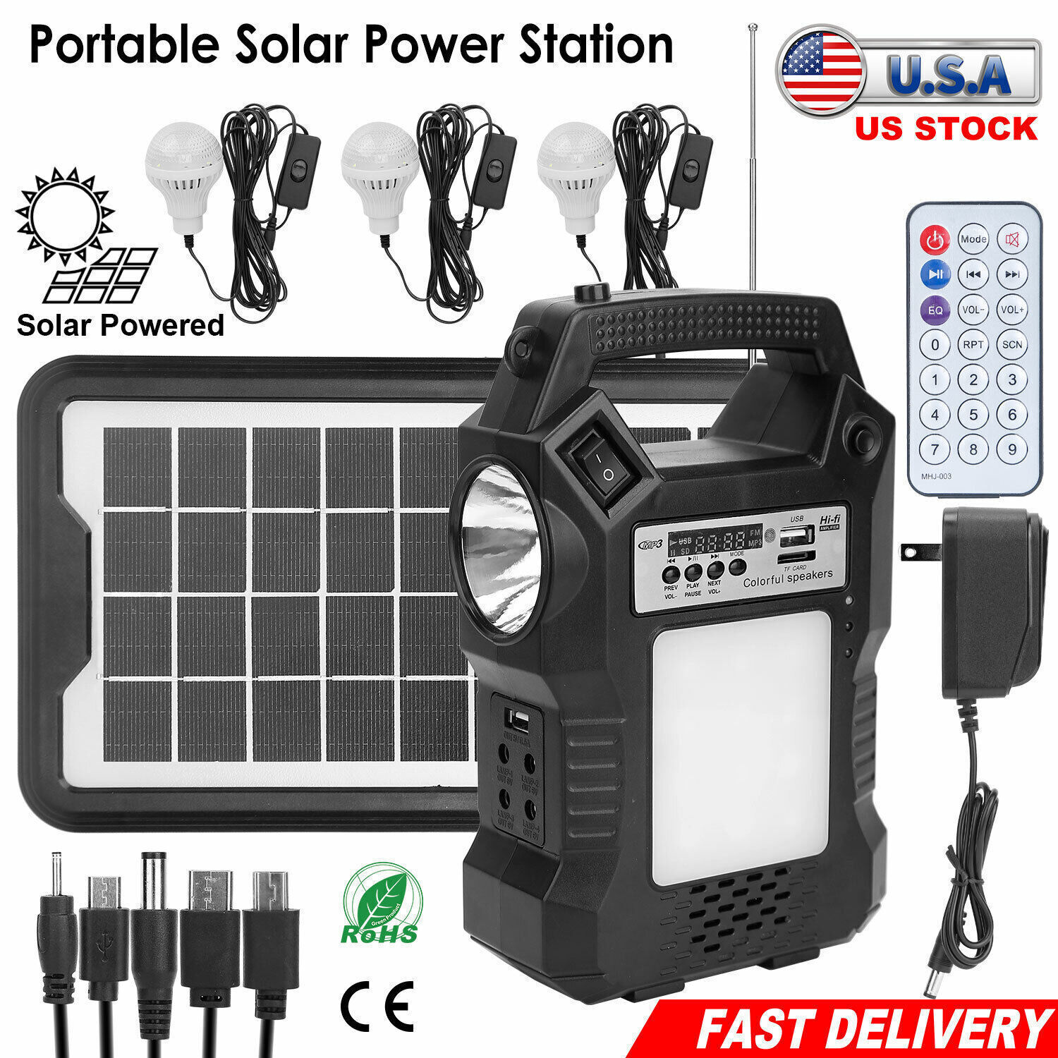 2 Packs Solar Panel Kit Power Generator Portable Battery Pack Power Station FM