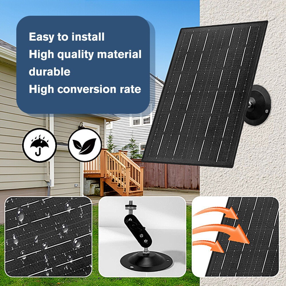 30W Solar Panel for Security Camera USB Type C Solar Cell Charger With Mount