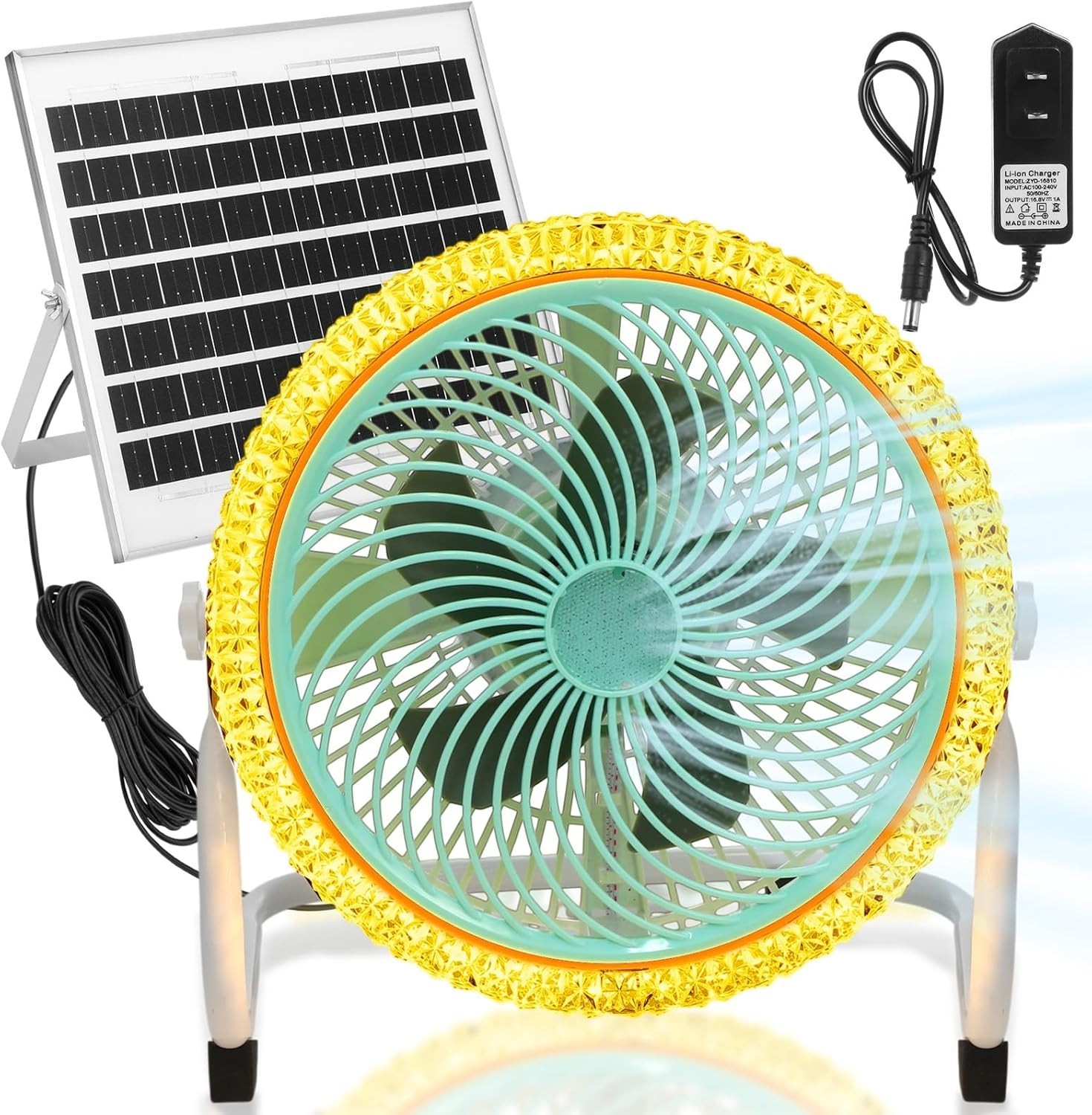 12” 10800mah Battery Operated Solar Fan Light with 12w Solar Panel, Charger,
