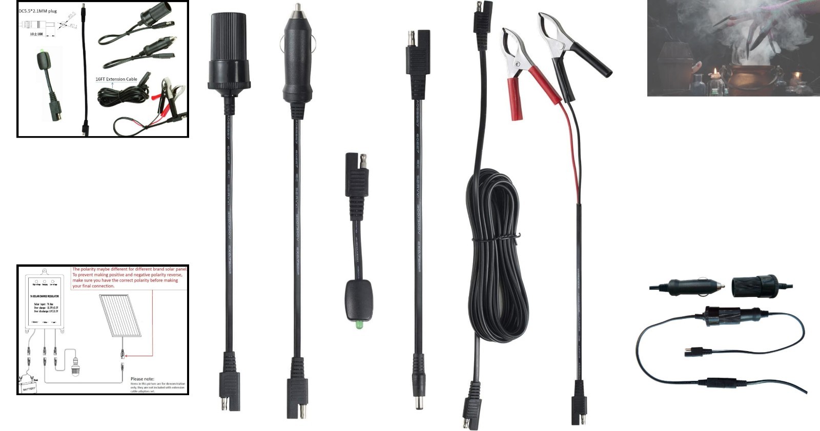 Versatile 16FT SAE Extension with Battery Clamps & LED Indicator for 12V Charge