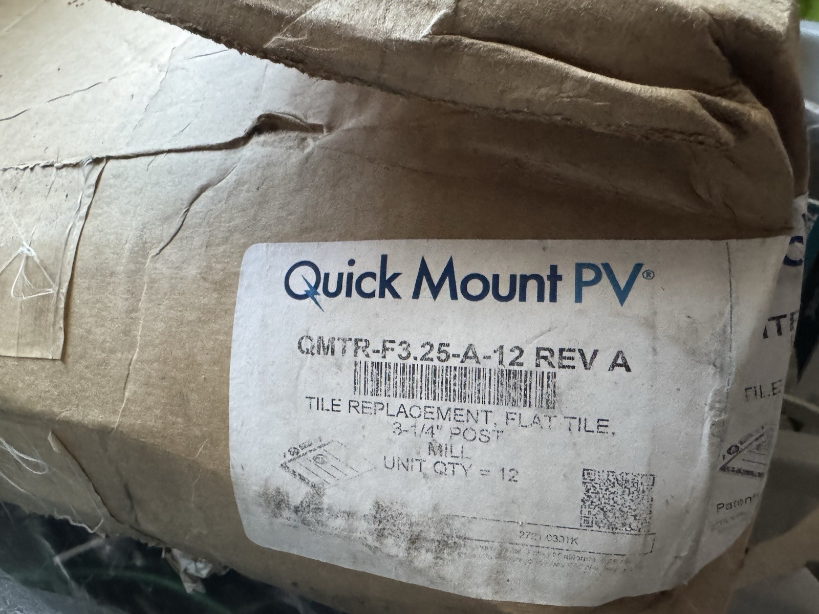Quick Mount PV QMTR-F3.25-A-12 Flat Tile Replacement Mount w/ 3-1/4-inch Post 12
