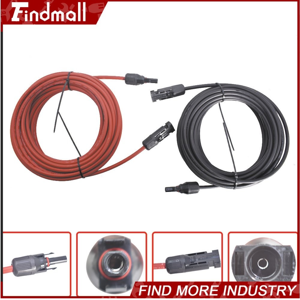 Findmall 1 Pair 20ft 12AWG Black+Red Solar Panel Extension Cable Wire Connector
