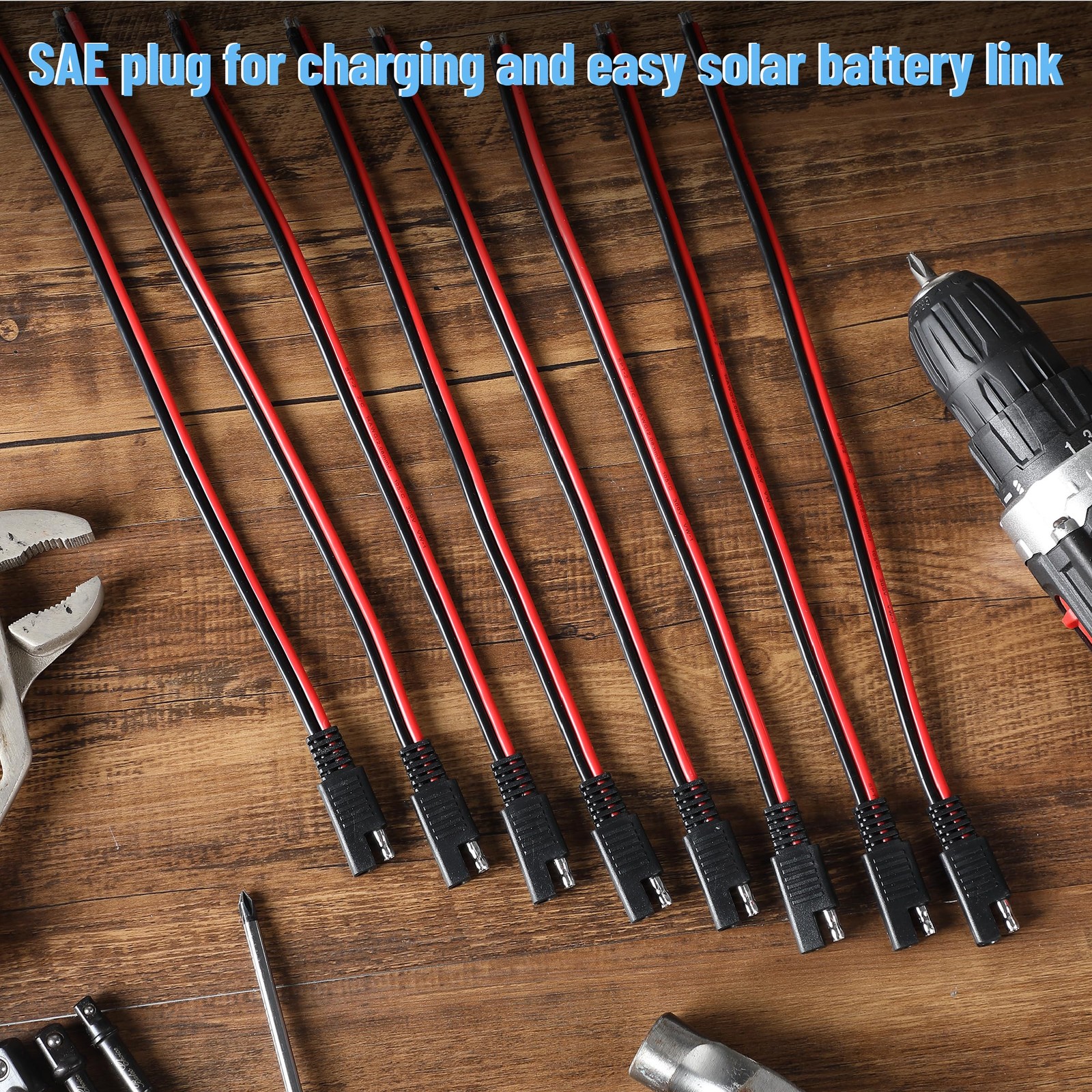 SAE Connector Cable 2 Pin 14 AWG 12 Inch 8 Pack Extension For Solar