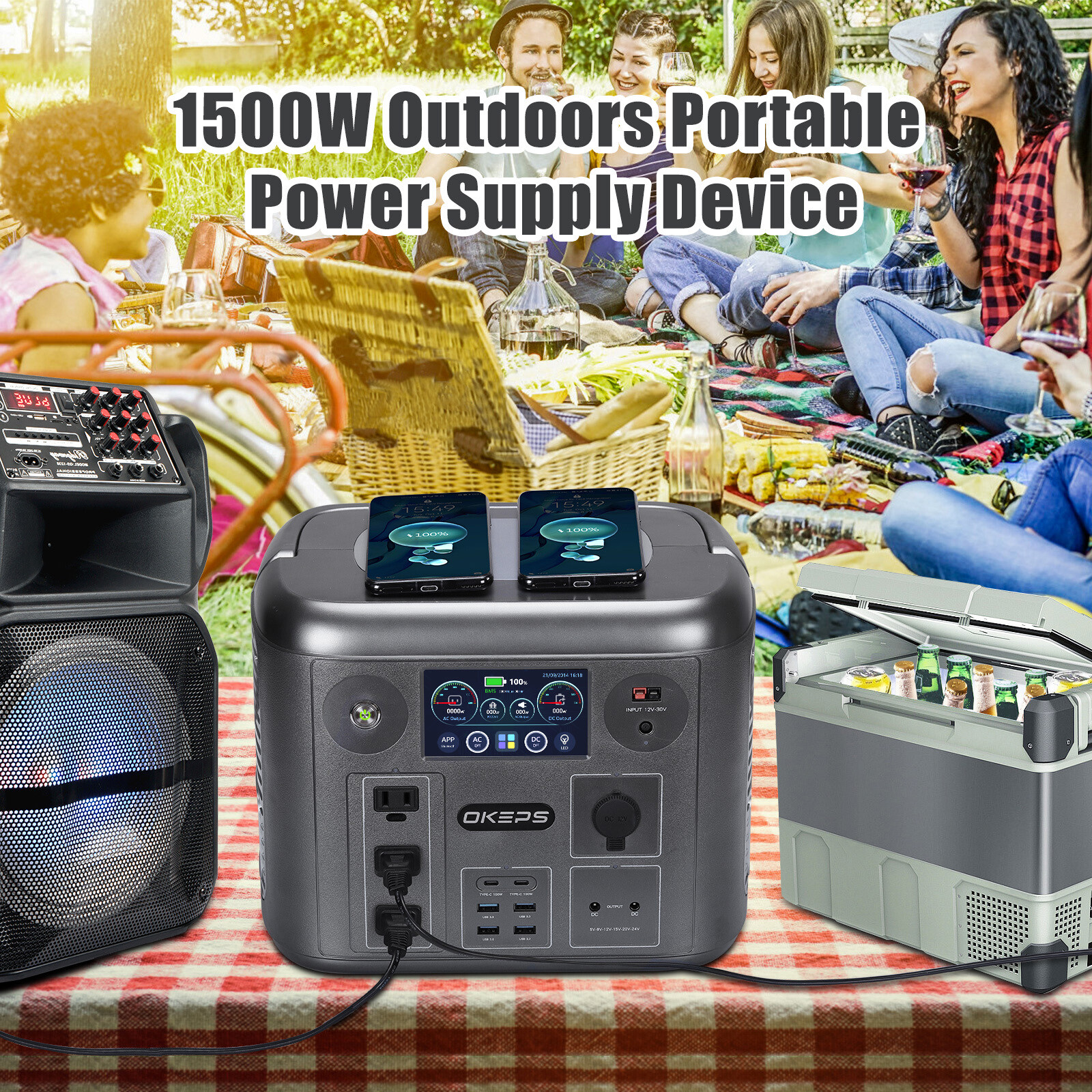 1500W Portable Power Station Explorer 1280Wh Battery w/Foldable Solar Panel Kits