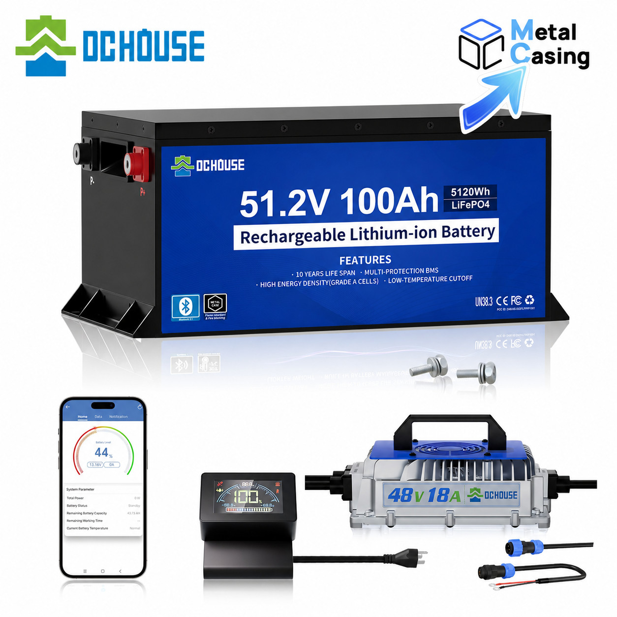 48V 100Ah Lithium Golf Cart Battery with 48V 18A Charger Trolling Motor RV