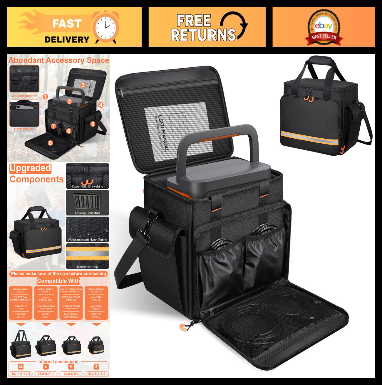 Portable Station Bag for Jackery Explorer 1000 V2/1000 – Water-Resistant, Non-Sl