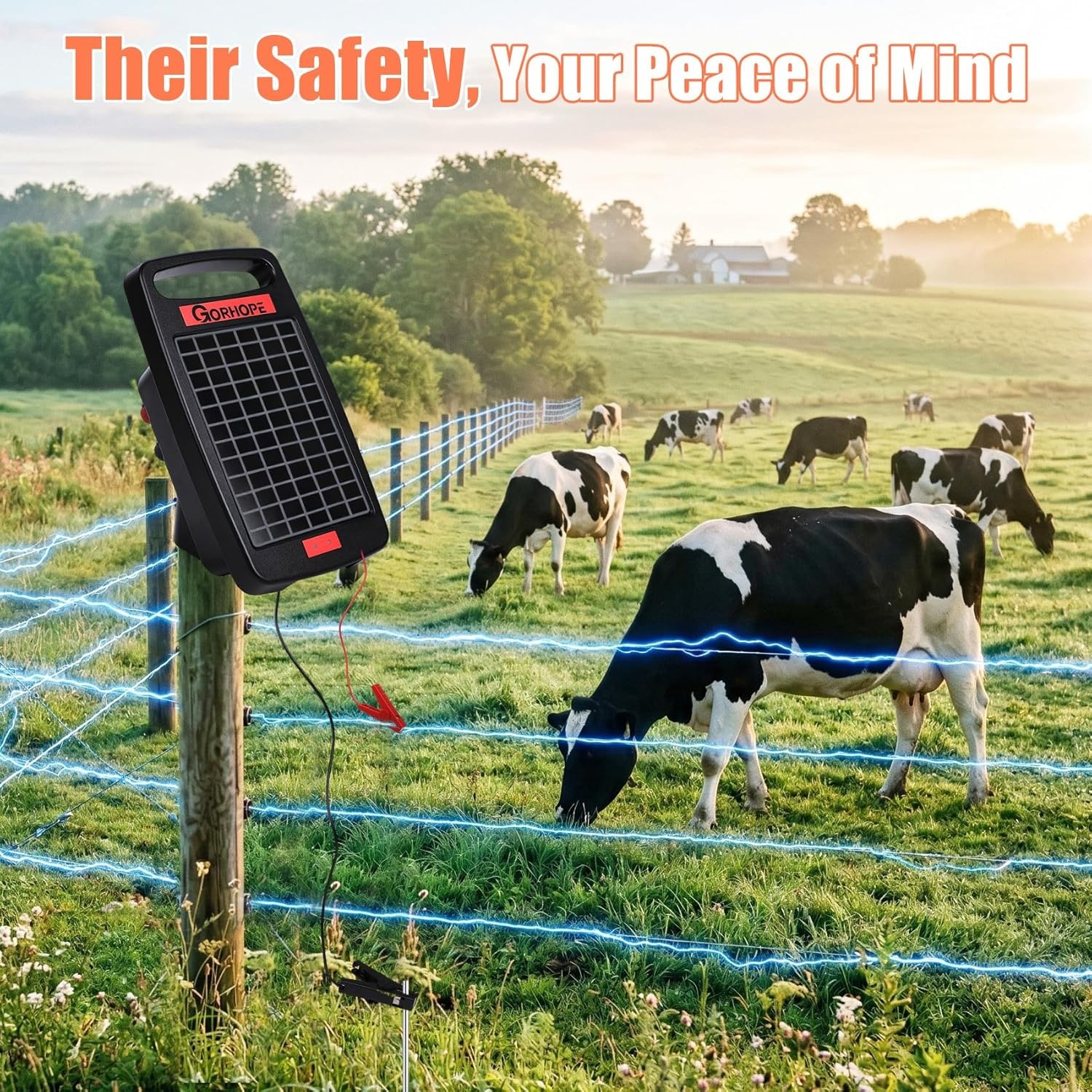 10 Miles Solar Electric Fence Charger with Short Circuit Alarm,0.18J Solar Power