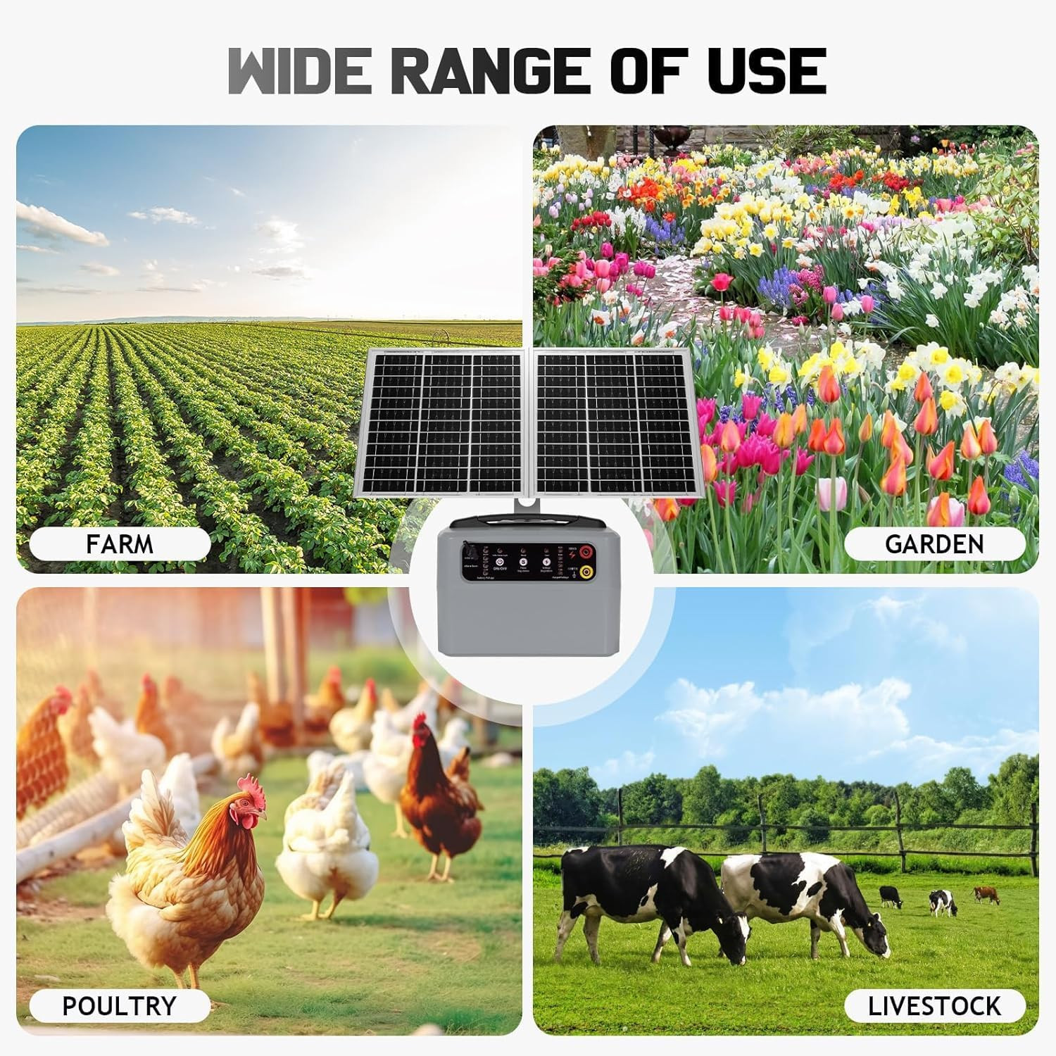 15W Solar Fence Charger,6-12Kv Adjustable Output Solar Charger,1.5J,30 Miles Ran