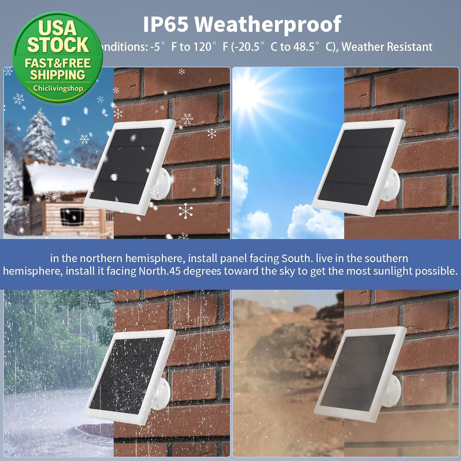 Solar Panel for Ring Camera 2Nd Generation 2 Pack 5W Waterproof Dustproof