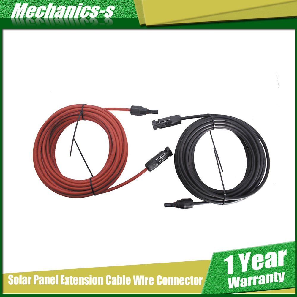 4mm²/12AWG 20ft Black+Red Solar Panel Extension Cable Wire Connector 1 Pair