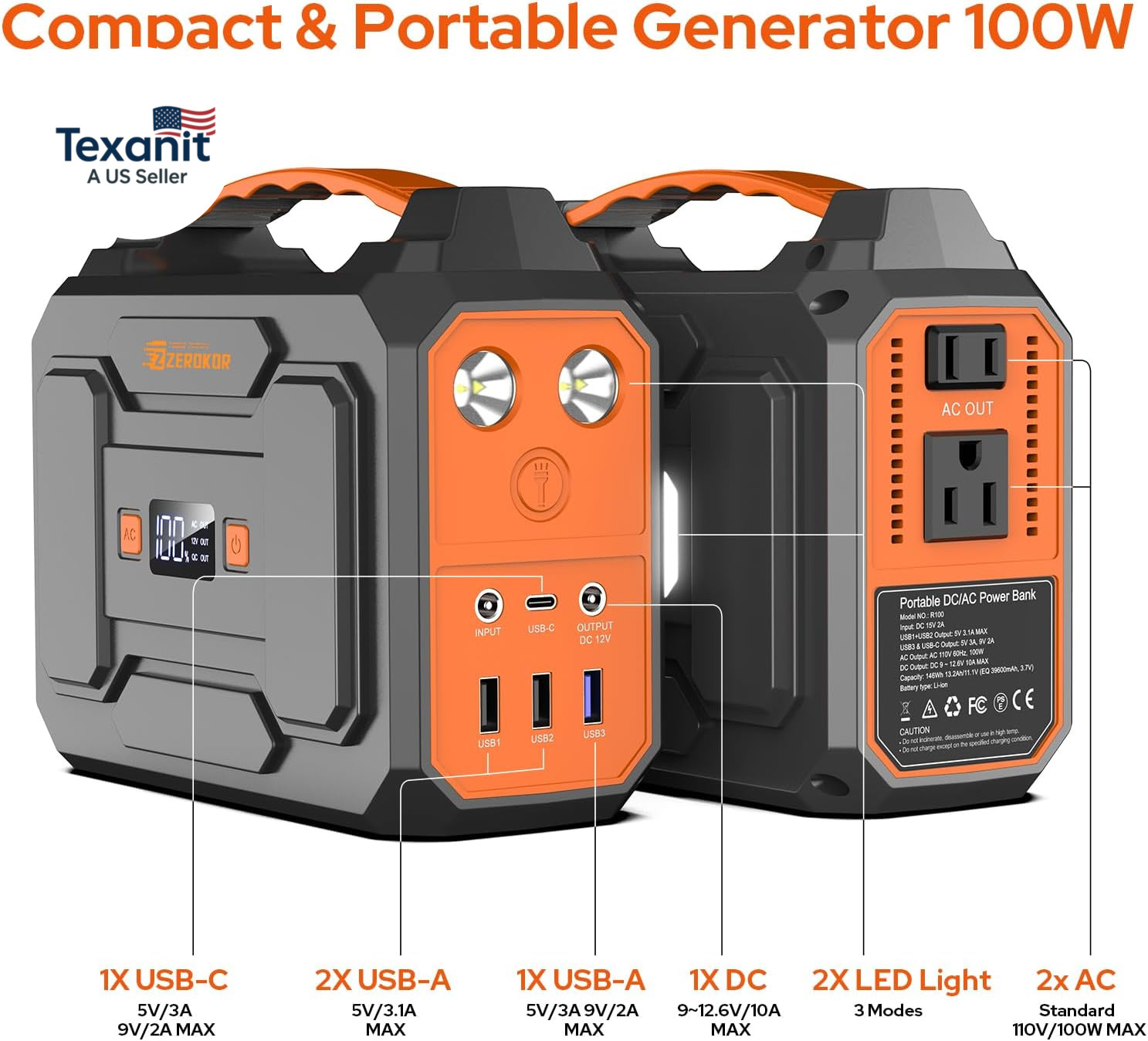 Portable Solar Power Station 100W with Foldable 40W Solar Panel,120W 110V Portab