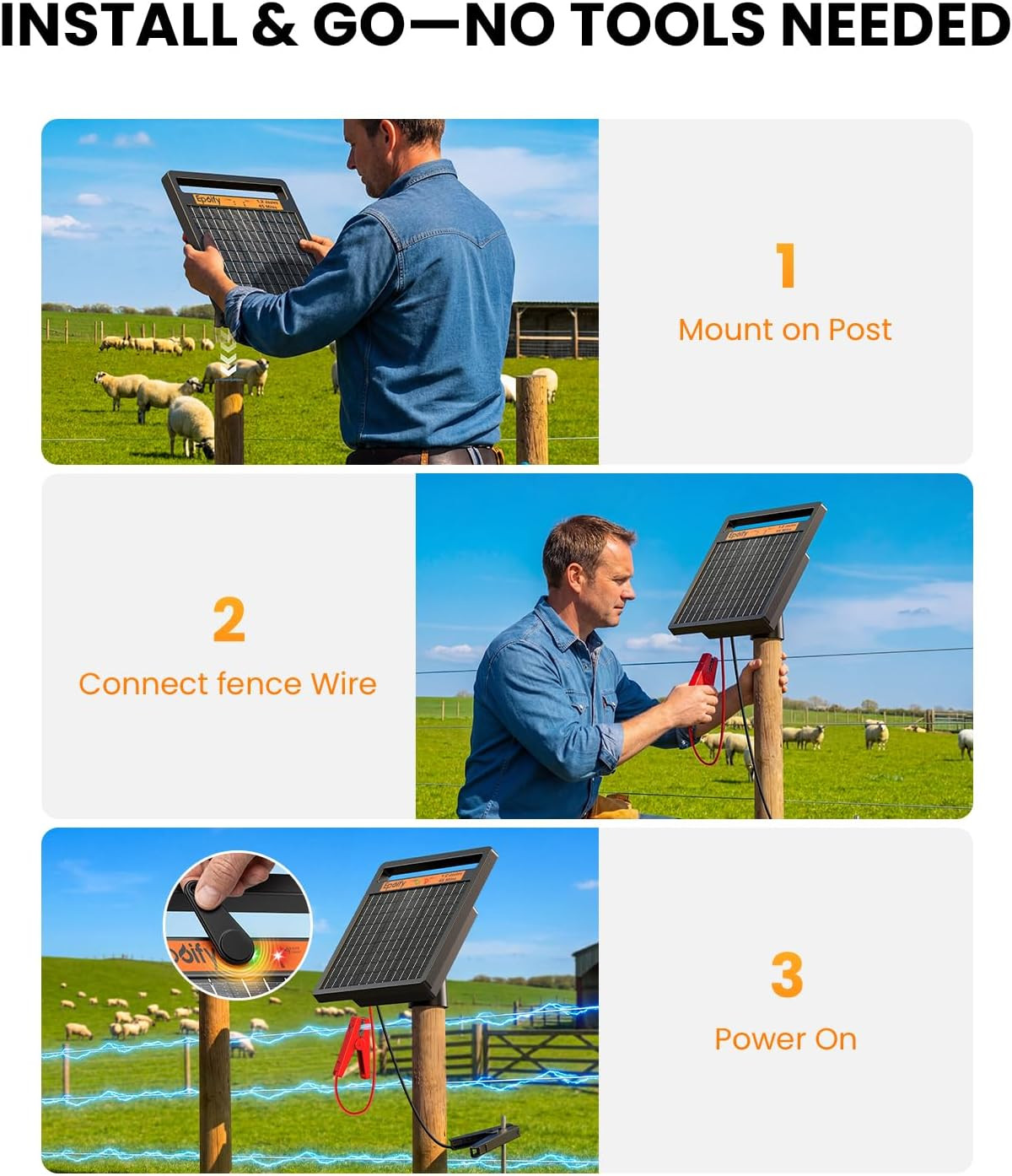 Solar Electric Fence Charger 1.2J Stored Energy, 45 Miles Coverage,8W Solar Fenc