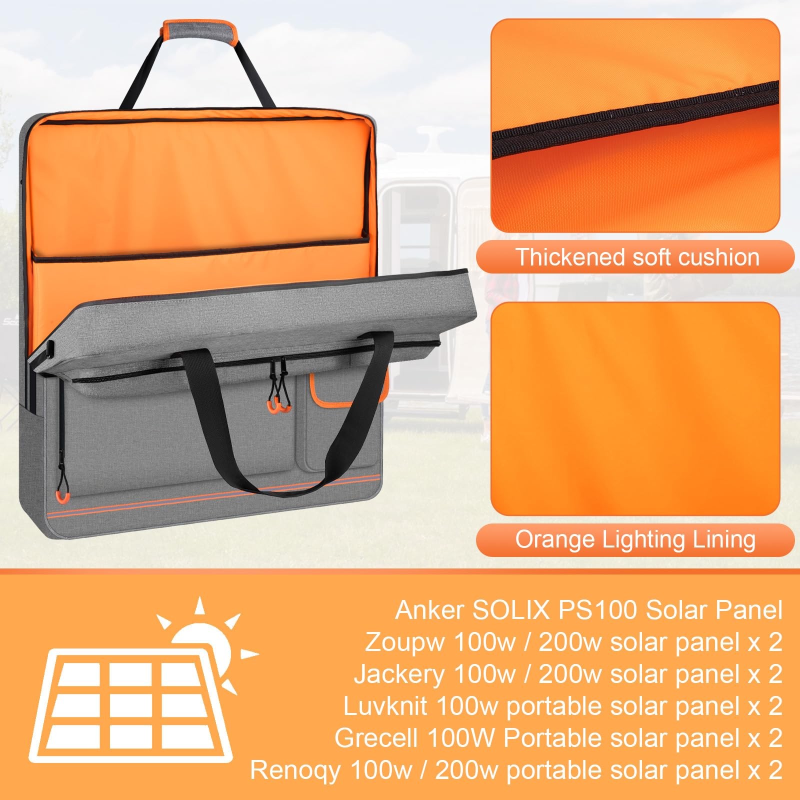 Wigojoy Solar Panel Storage Bag with Orange Lining, Deepened Opening, Zipper …