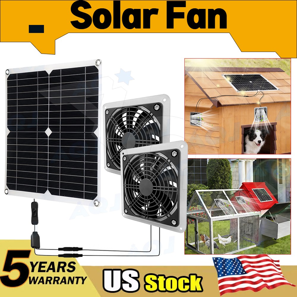 Solar Powered Fan ’20W Solar Panel Waterproof Exhaust Fan for Chicken Coop Pet