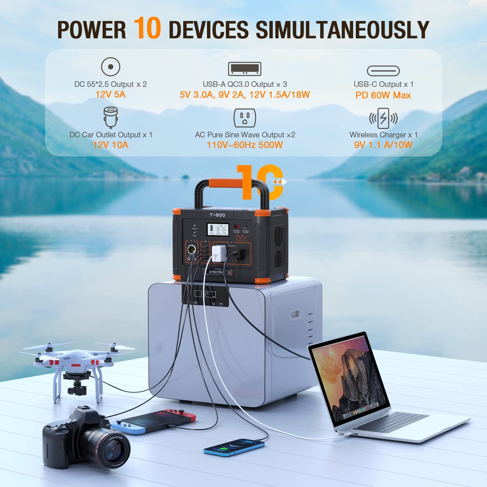 Portable Power Station 500W(Peak 1000W), 519Wh Outdoor Solar Generator Backup…