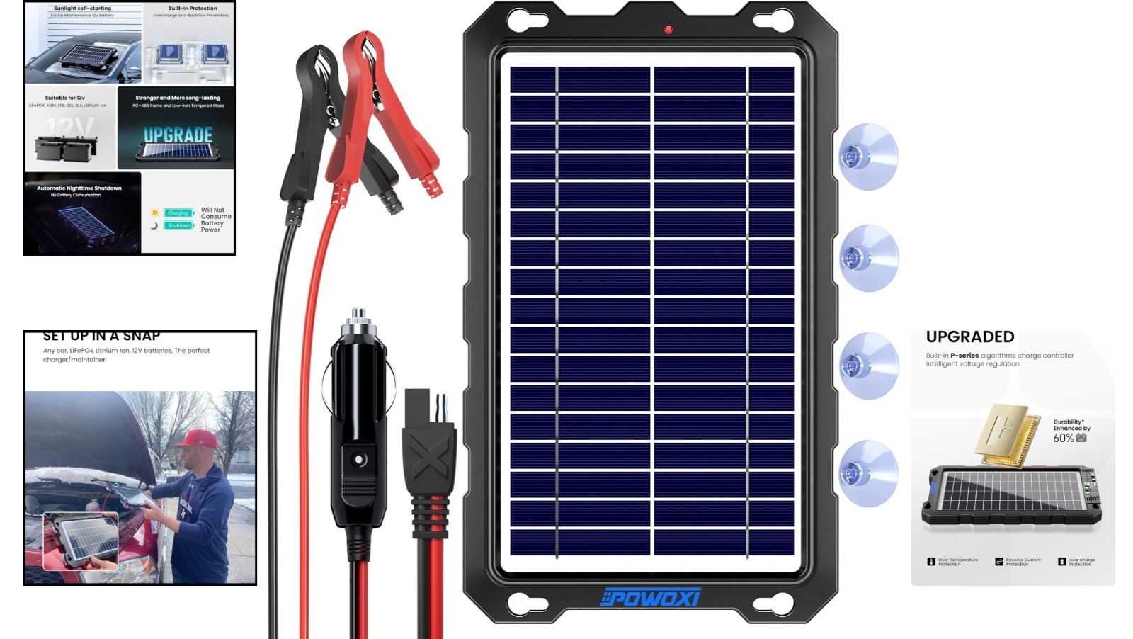 Upgraded 7.5W Portable Solar Battery Charger – Waterproof Trickle Maintainer