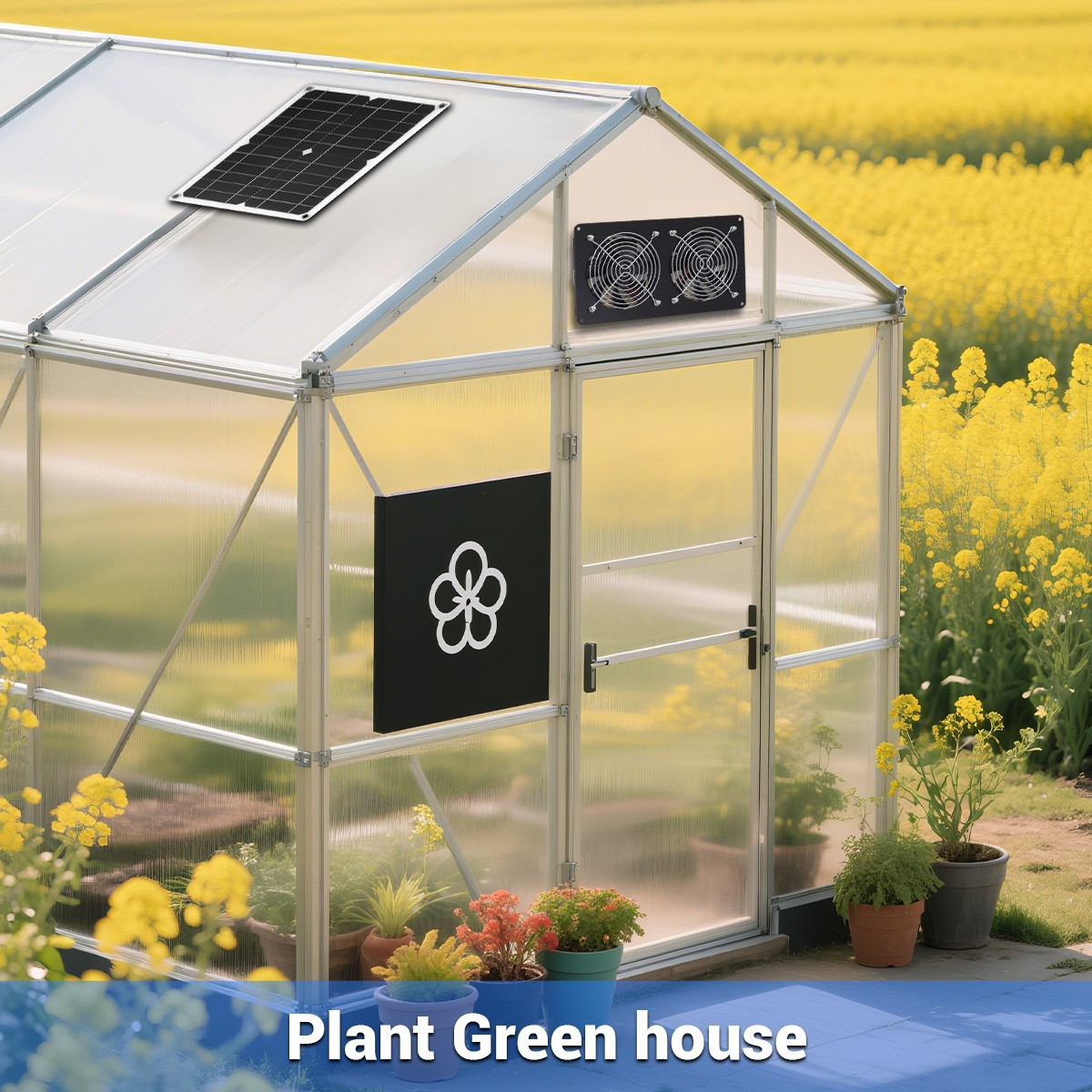 15W Dual Head Solar Exhaust Fan, IP65 Waterproof Ventilation Fan for Greenhouse
