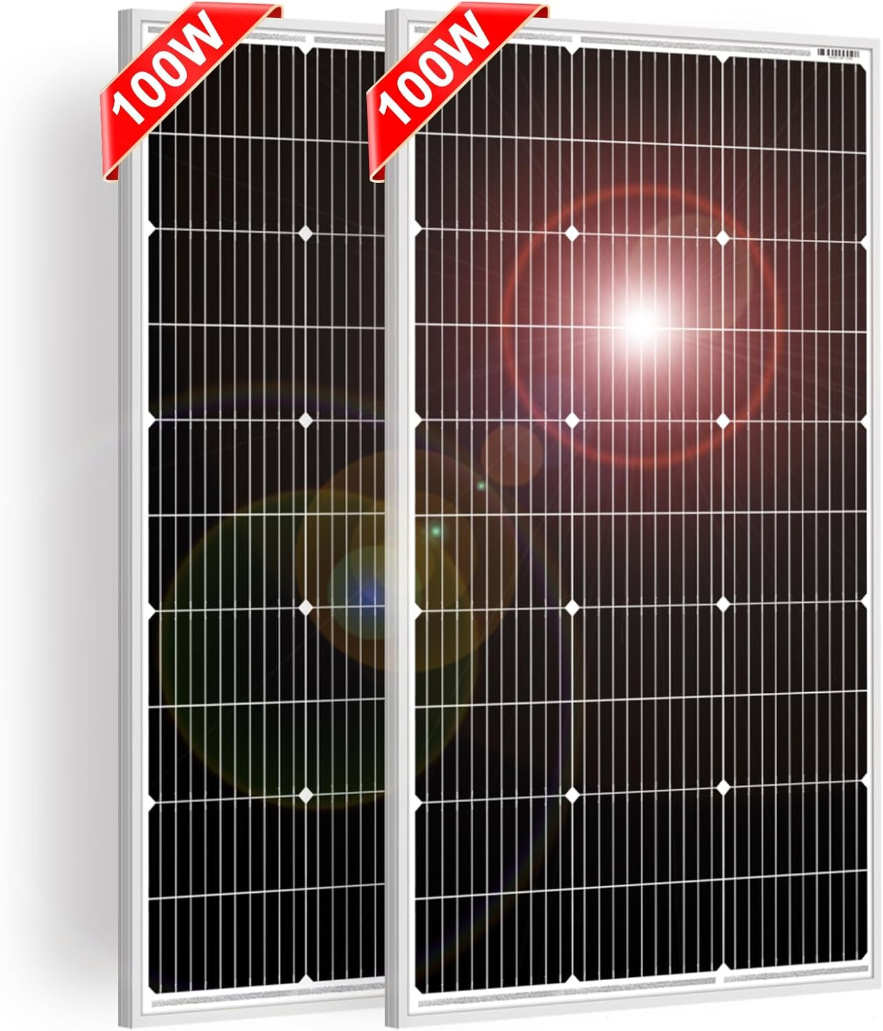 100W 18V Solar Panel 2-Pack for 12V Battery Charging, Monocrystalline Glass Modu
