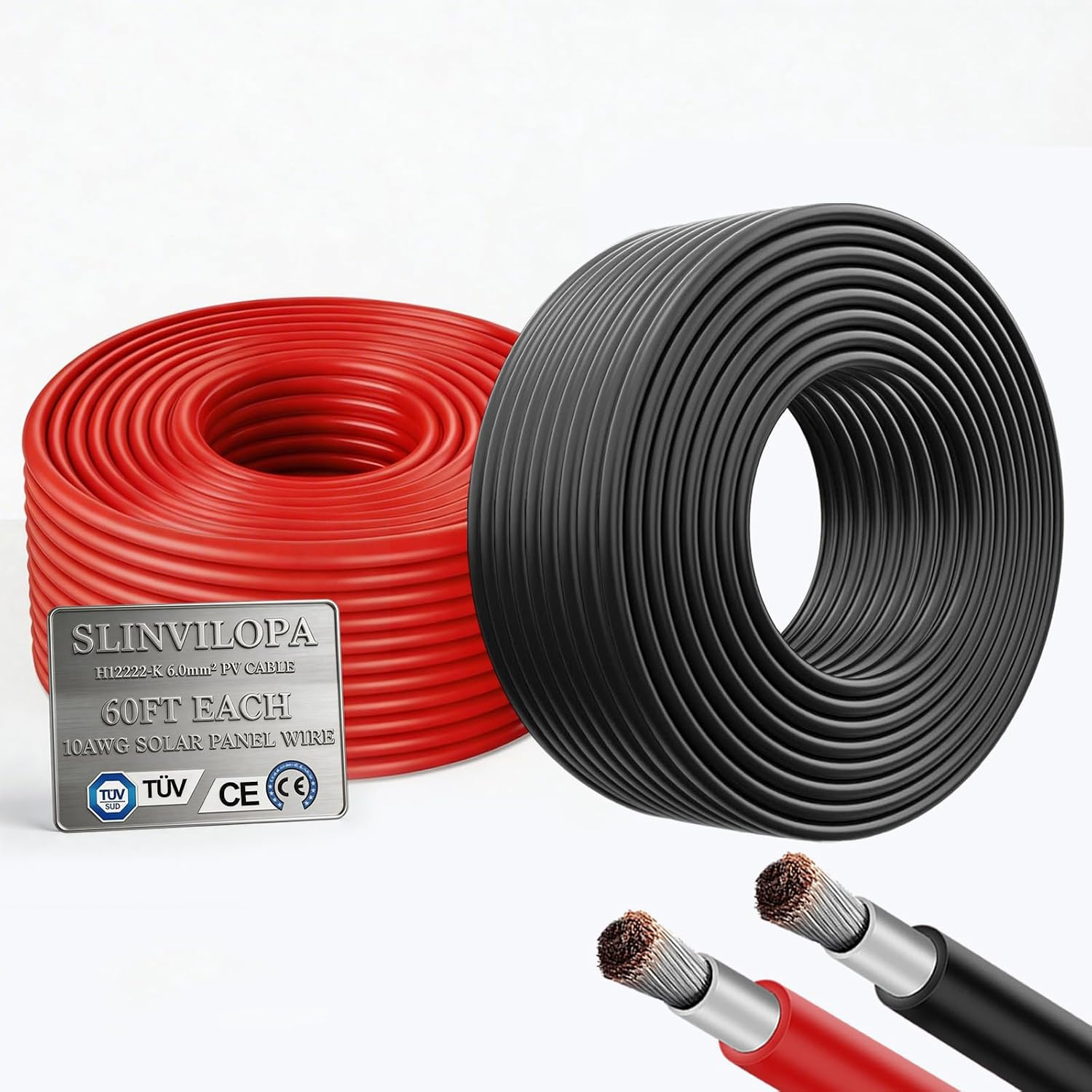 10 AWG Solar Panel Wire, 10Awg(6Mm²) Solar Wire Tinned Copper 10 Gauge PV Cable,