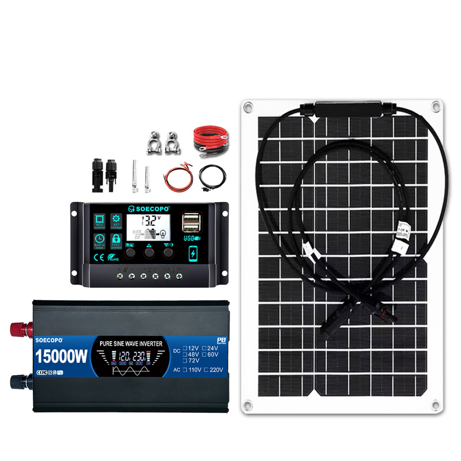 15000W Solar System Kit 12V To 110V/220V Off-Grid Inverter System 100A Control