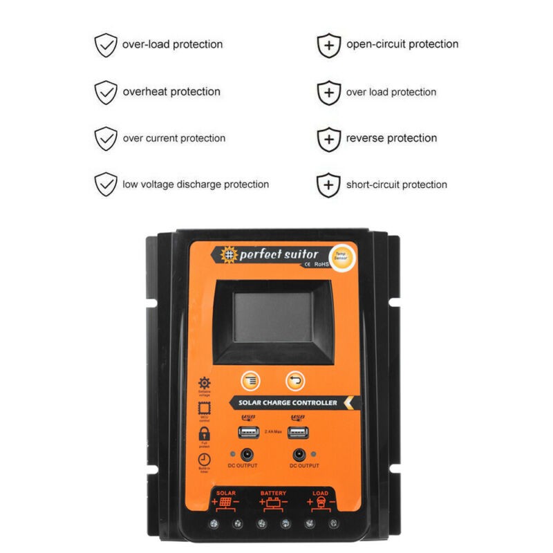 70A Battery Panel 12/24V Regulator 2pcs Solar Charger Controller