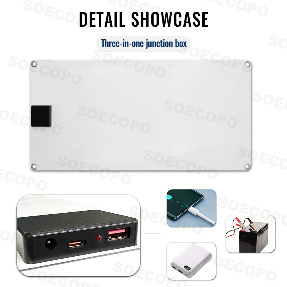 SOECOPO 150W Monocrystalline Solar Panel with USB/Type-C/DC Triple Output