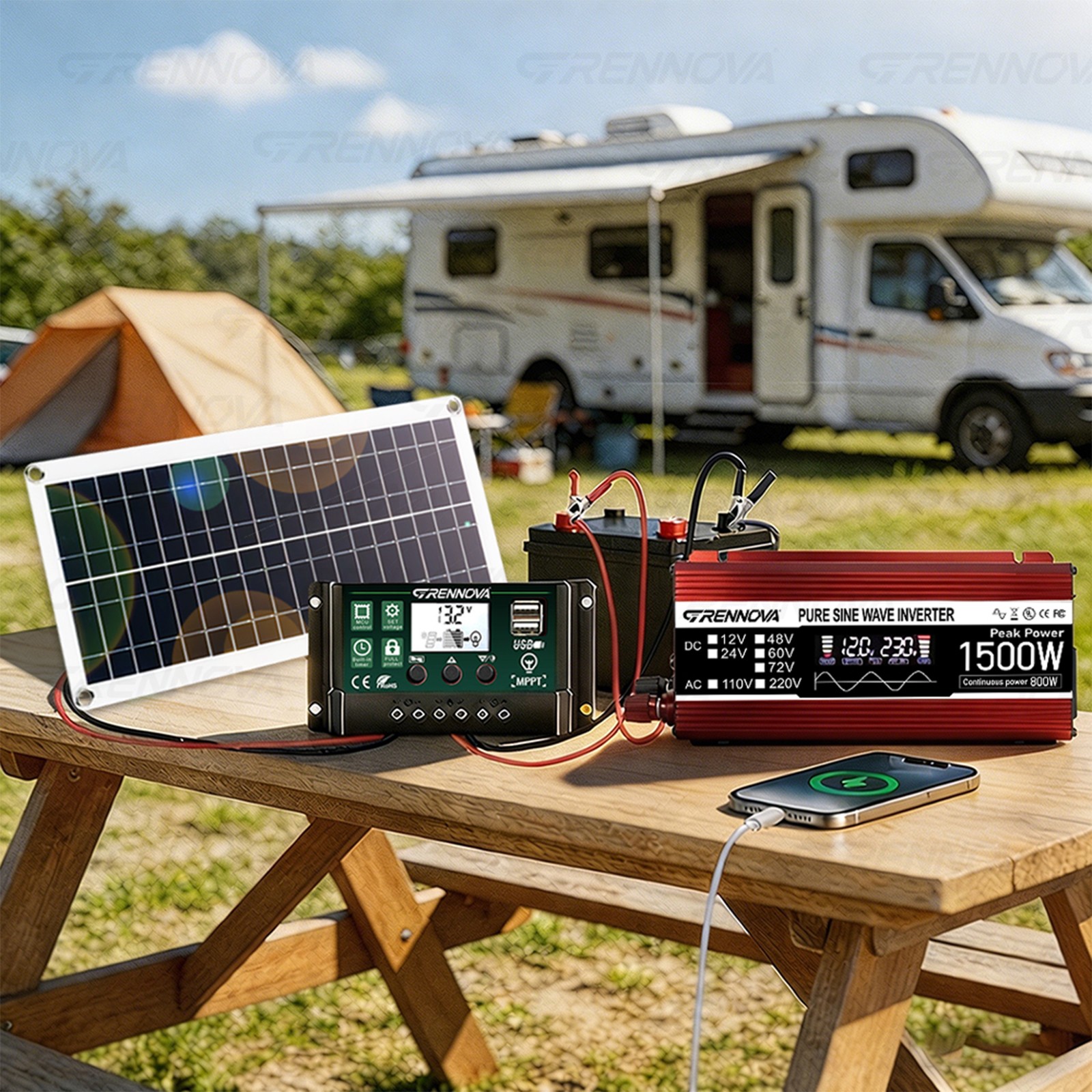 Grennova 1500W Pure Sine Solar Kit 60A MPPT Off-Grid Home RV Backup