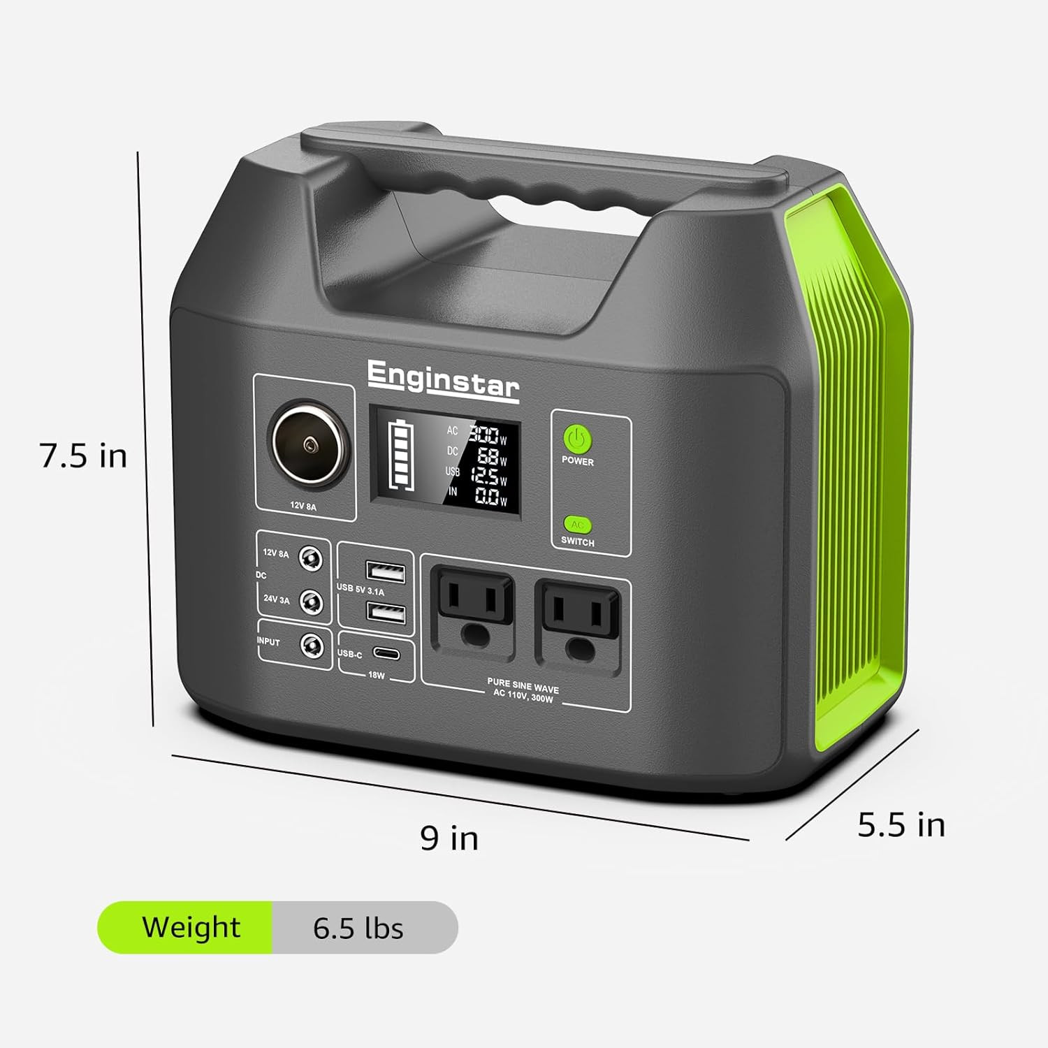 Solar Generator, 300W Portable Power Station, 296Wh Lithium Battery Backup W/Two