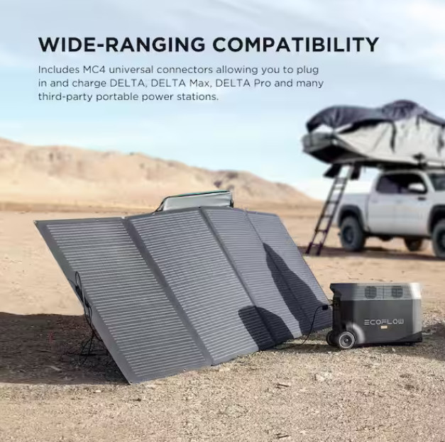 EcoFlow 400-Watt Monocrystalline Silicon Portable Solar Panel with 48-Volt Outp-