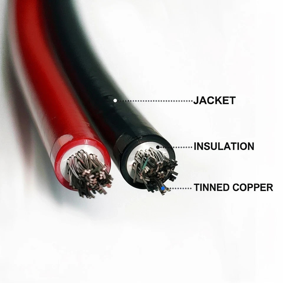 2 Ft. Solar Panel Extension Cable PV Wire Solar Connectors Pair Black Red 6mm²