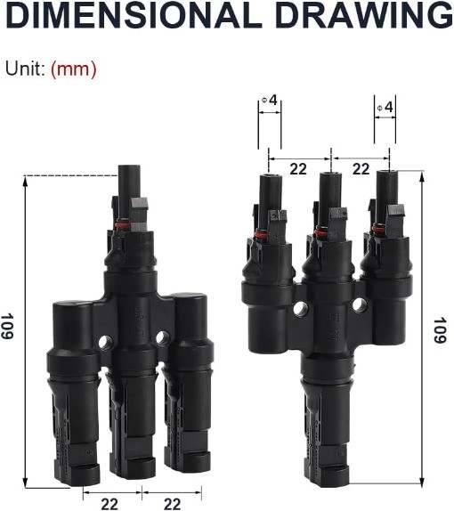Pair Solar Panel T Branch Connectors Cable Splitter Coupler Combiner M/FFF F/MMM
