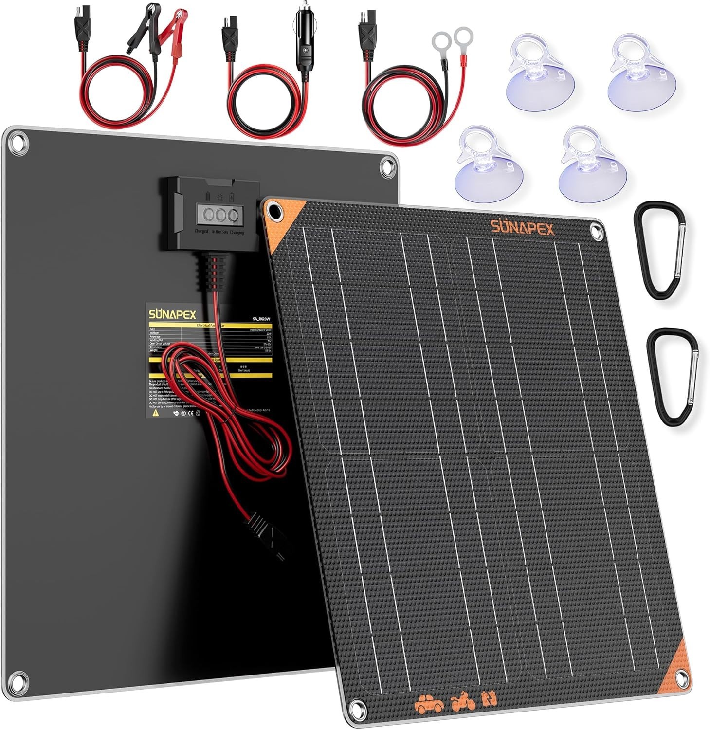 12V 20 Watt Solar Trickle Charger Maintainer – Waterproof Solar Powered Batte…