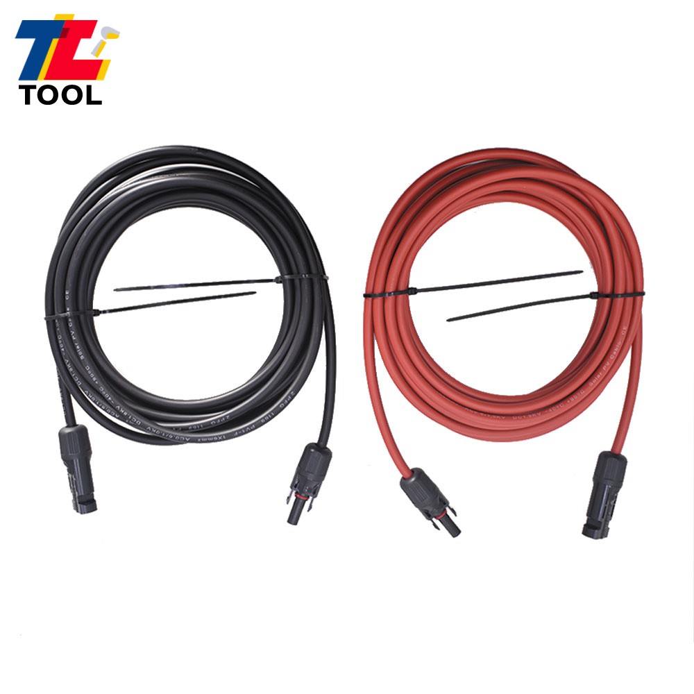 1 Pair Solar Panel Extension Cable Wire Connector 20 Feet Black + Red 6mm²/10AWG