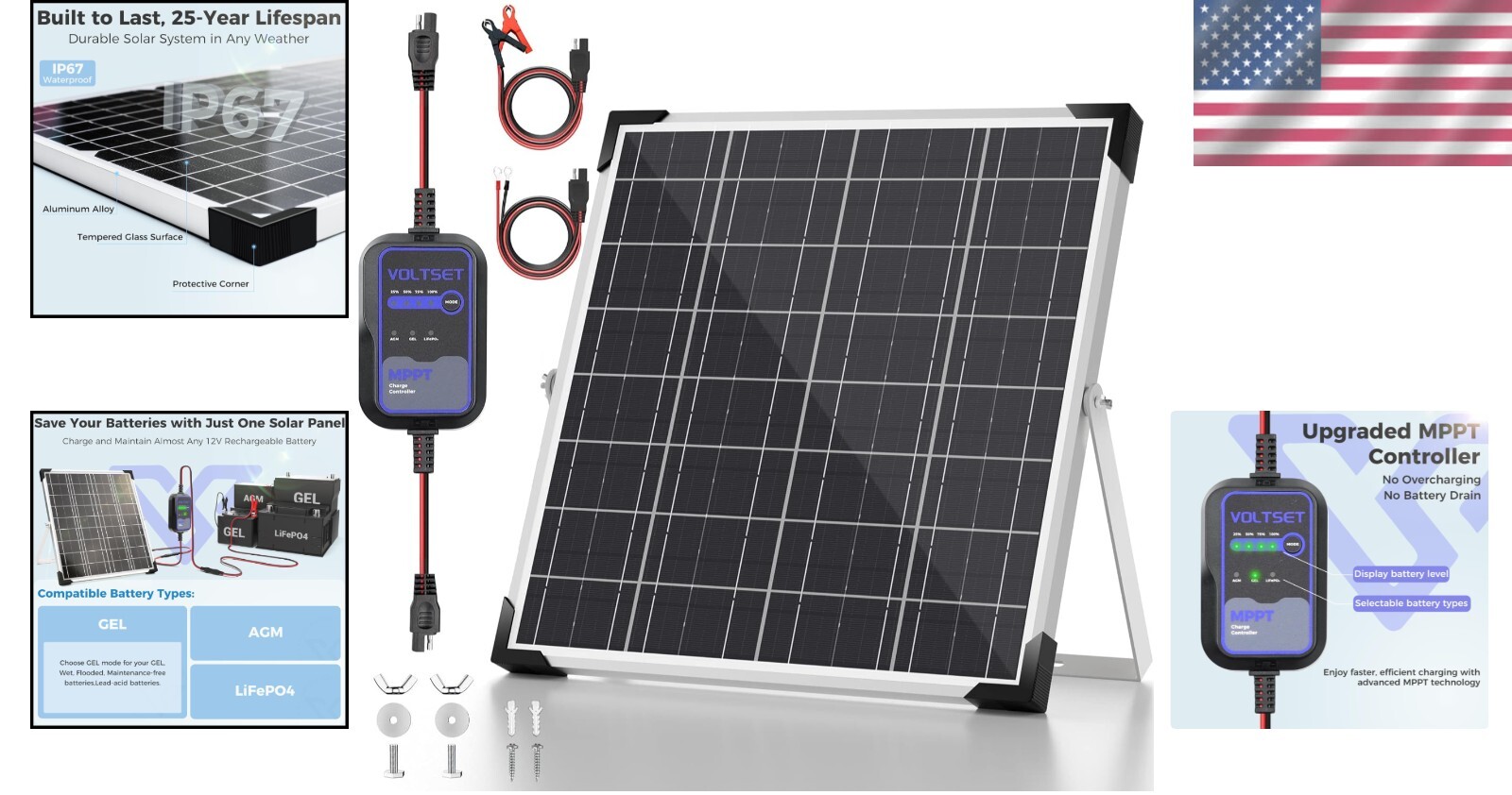 Versatile 20W Solar Panel with MPPT for Reliable Charging of RVs & Motorcycles