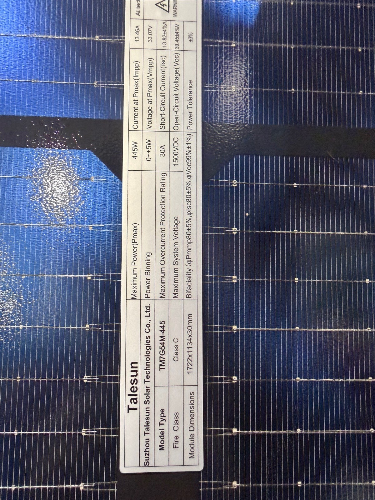 Talesun Solar TM7G54M-445 (BOB) 445W All black bifacial solar panel