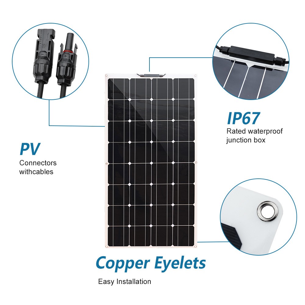 100W 16V Solar Panel High-Efficiency Photovoltaic Module for RV Camping Off-Grid