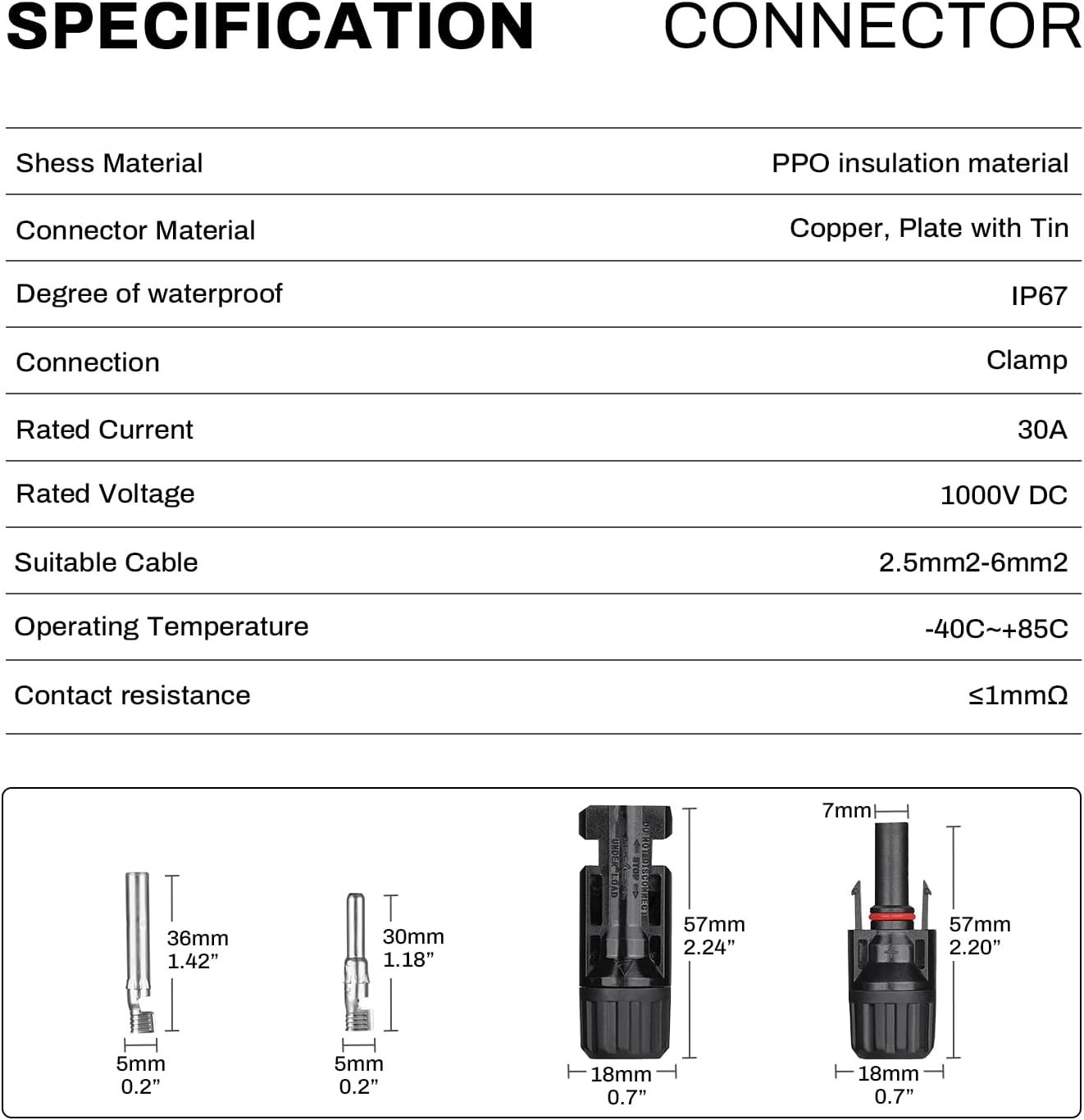 40FT Solar Panel Extension Cable 10AWG 6mm² 1500V MC4 Connector PV Wire