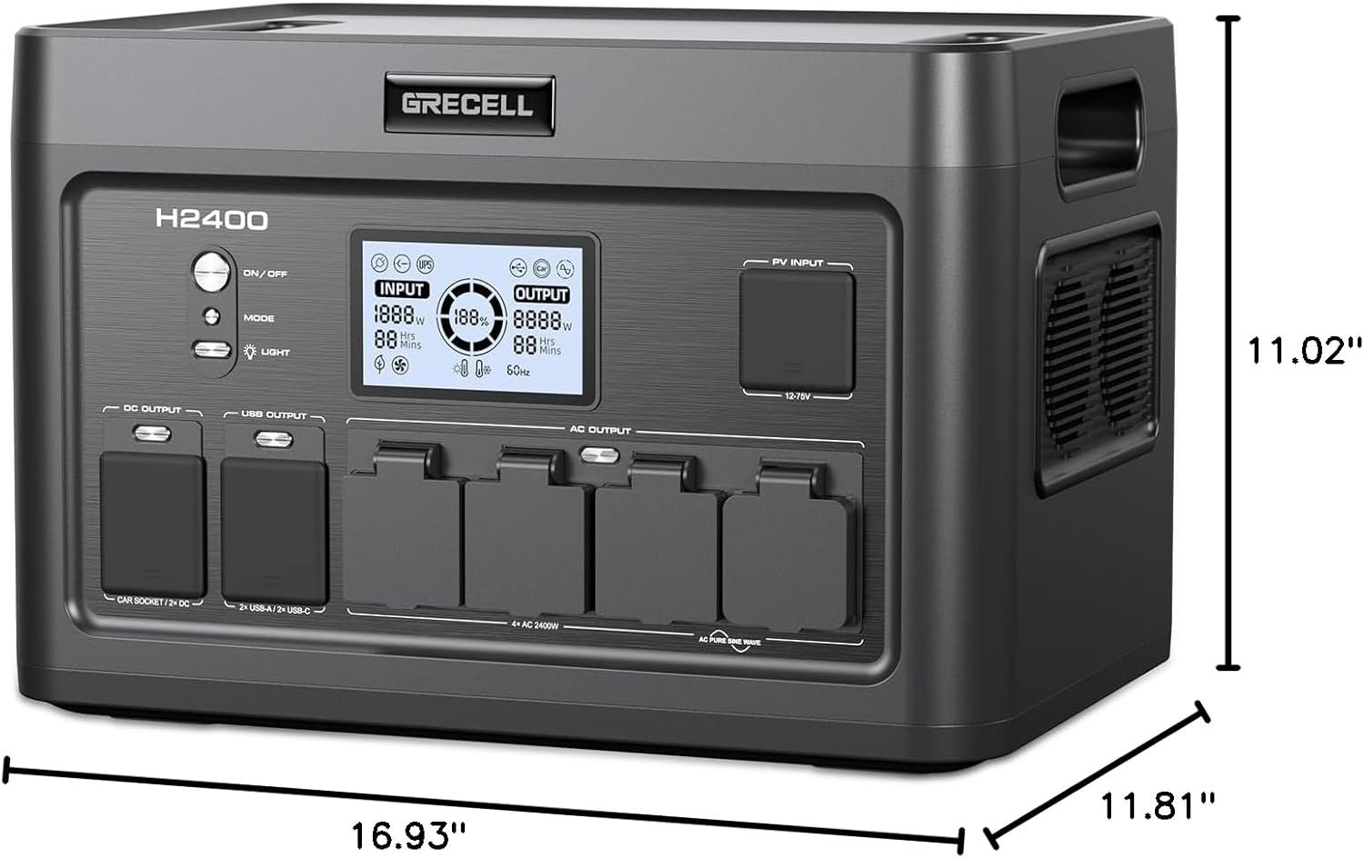 Portable Power Station 2400W, 1843Wh Lifepo4 Solar Generator UPS Home Battery Ba
