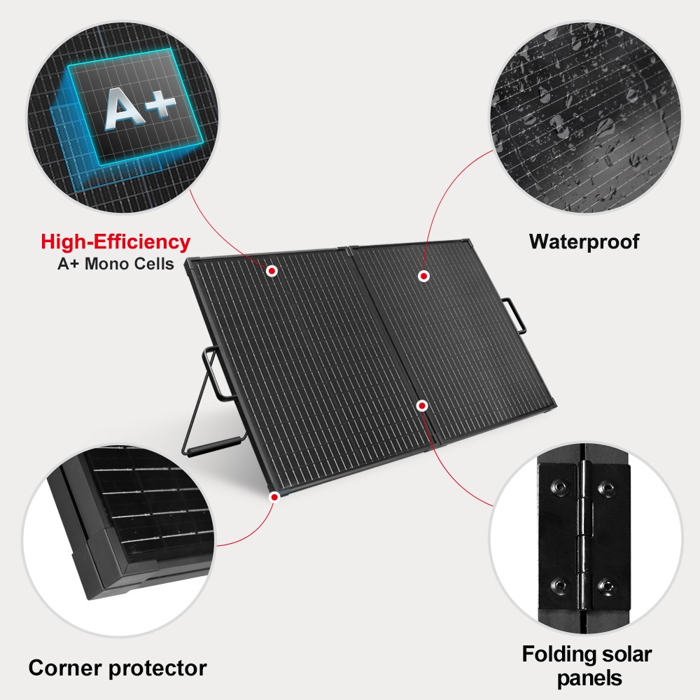 100W Portable N-Type Black Solar Panel Kit Plug and Play Emergency Power Supply