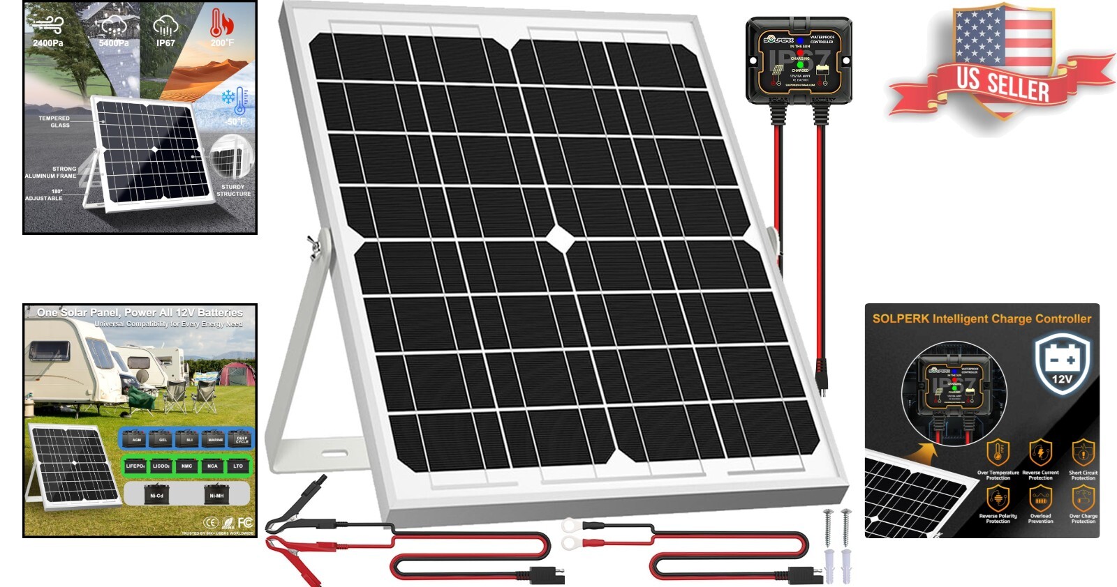Premium Solar Panel Kit 20W 12V with Adjustable Mount & Smart Charge Controller