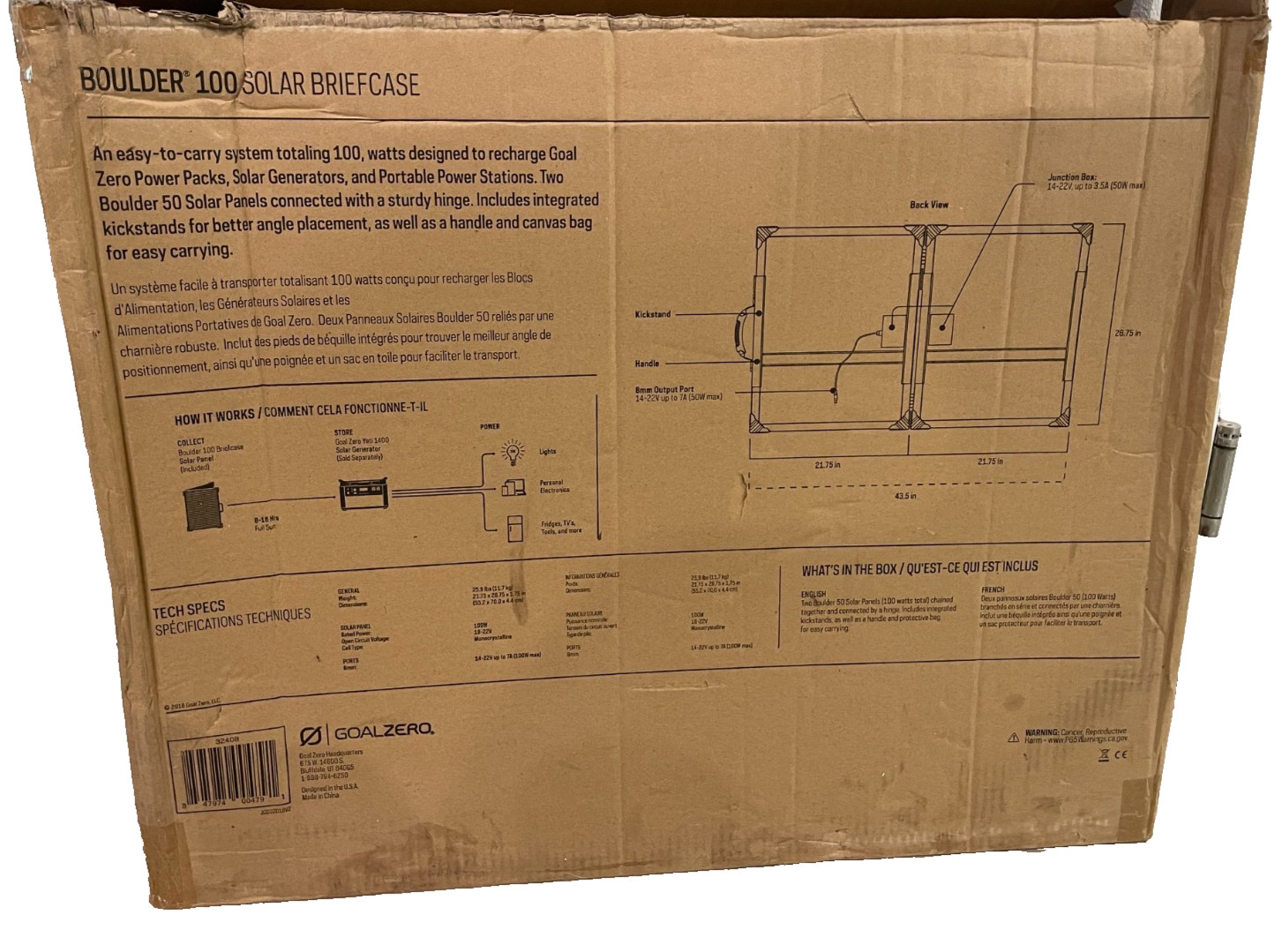 Goal Zero Boulder 100 Solar Briefcase 100W Portable Solar Panel w/ Case & Box
