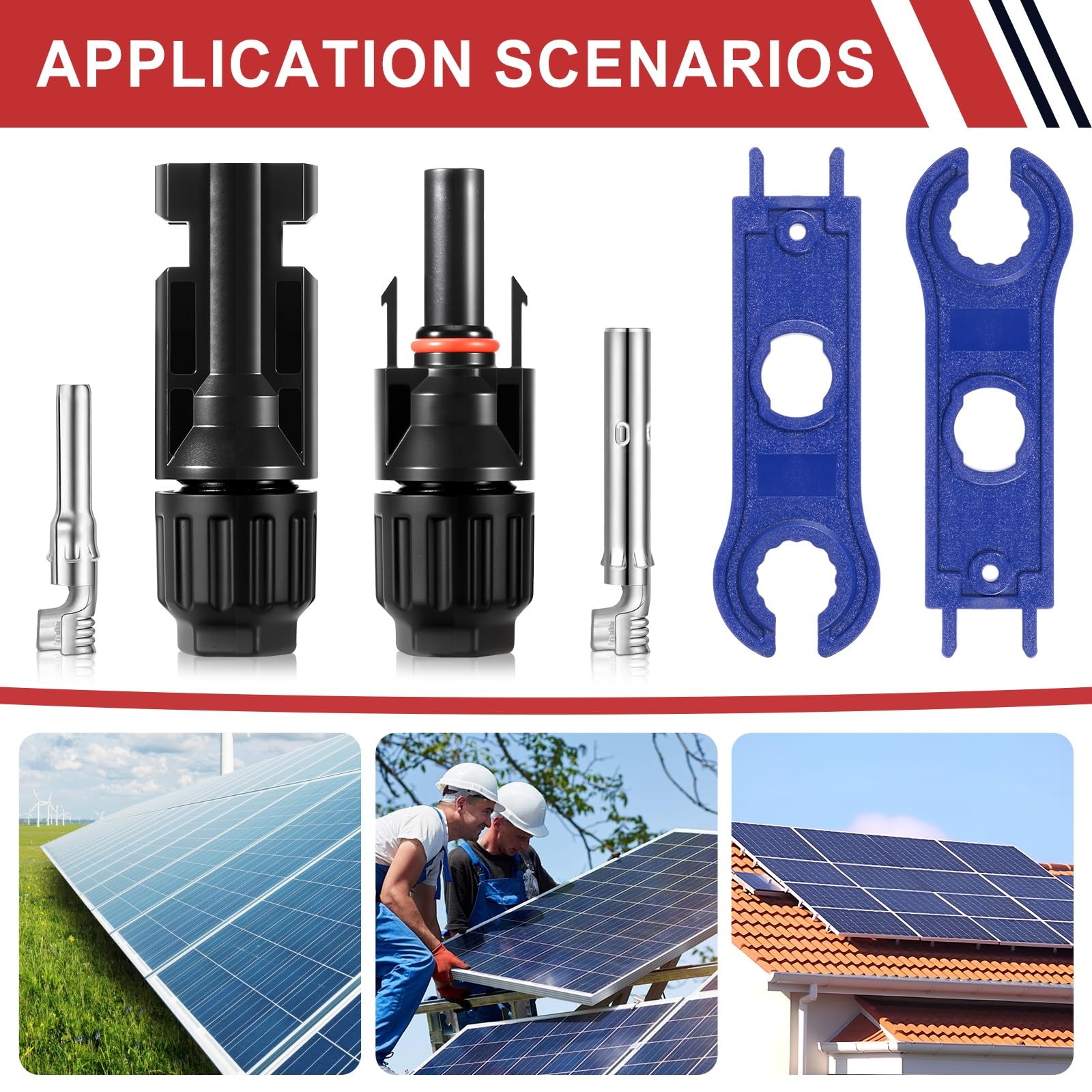 32 PCS Solar Panel Connectors MC4, 16 Pairs Male/Female + 2 Wrenches IP67 Wat…