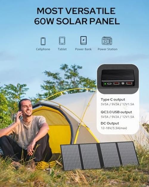 60W Portable Solar Panels, Foldable Solar Panel Charger for Portable Black 60W