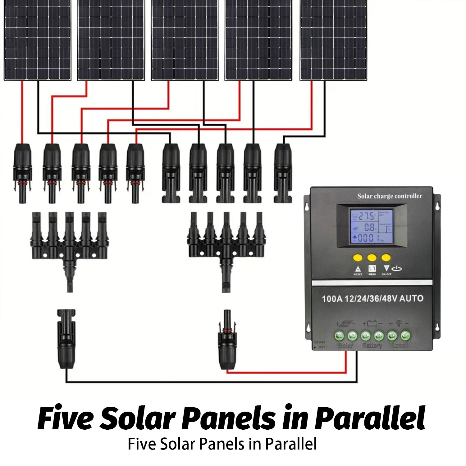 1 Female to 5 Male Solar T Branch Parallel Connector Solar Panel Cable Splitter