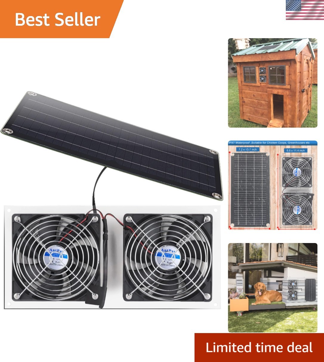 Weatherproof Dual Solar Fan Kit for Greenhouses, Chicken Coops, and Pet Houses